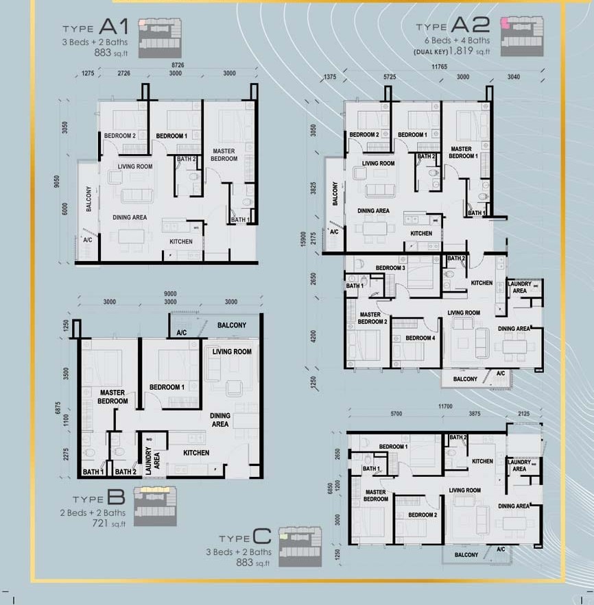 The BanQuet Residence floor plans Type A1, A2, B, C